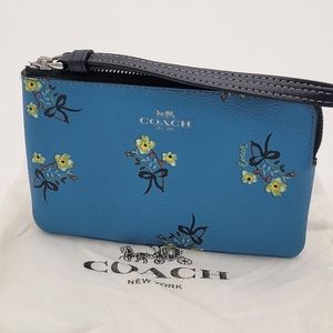COACH Blue Floral Wristlet, EUC